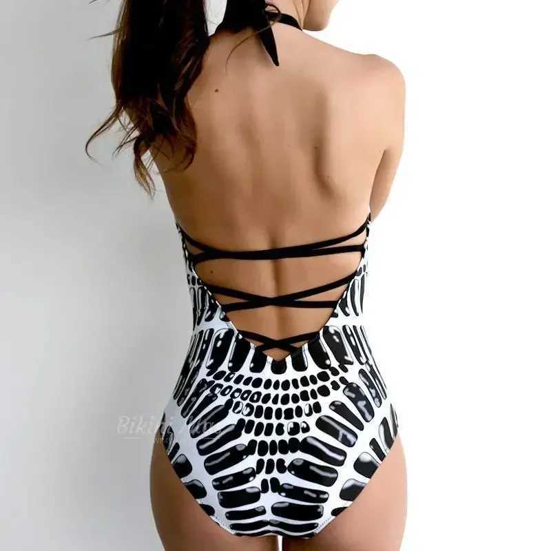 XXL Large Size Swimwear One Piece Swimsuit Women 2023 High Neck Monokini Bandage Bathing Suit Halter Bodysuit Bather BeachwearXJ240108