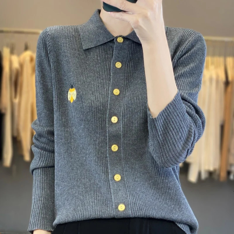 cashmere sweater womens autumn and winter knitted top long sleeved cardigan embroidered womens sweater 250106