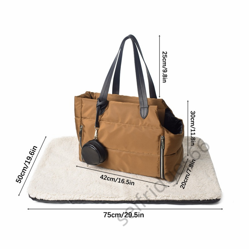 Dog Bag, Down Cotton Pet Bag, Cat And Dog Portable Bag With Plush Outing Portable Shoulder Bag
