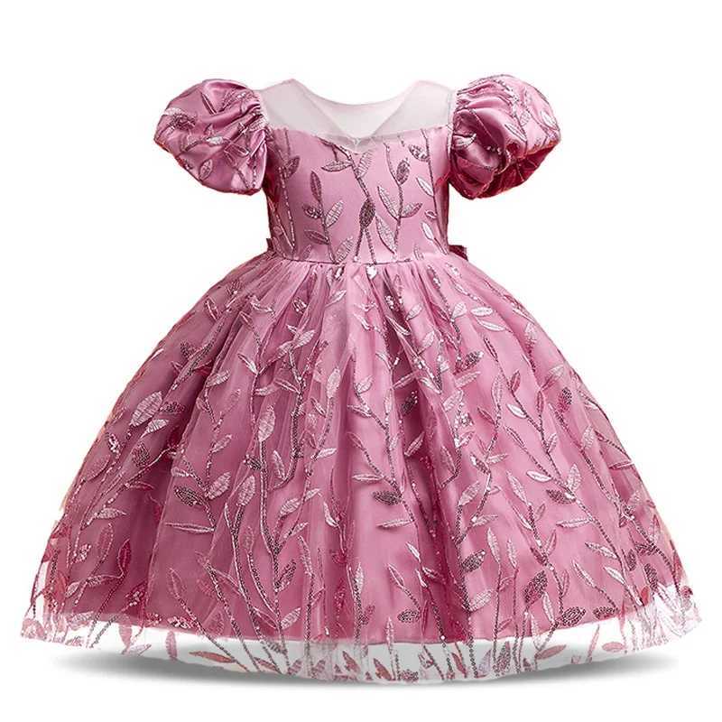 Princess Par Summer Dress For Girls Puff Sleeve Back Bow Tutu Birthday Wedding Bridesmaid Gown Flower Children Clothing PromXJ250108