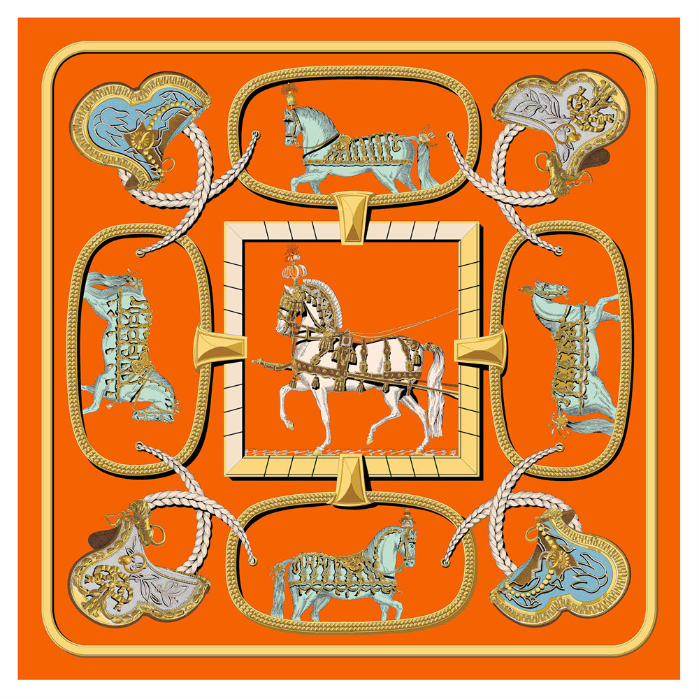 130 cm new silk scarf war horse saddle printing twill large square scarf jungle horse pattern women turban shawl handkerchiefs