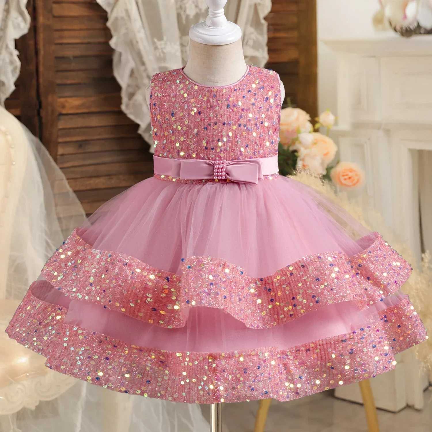 Baby Girls Par Dress Sequins Sleeveless 1st Birthday Baptism Toddler Dress Wedding Princess Dresses for Kids Girls Luxury CownXJ250108