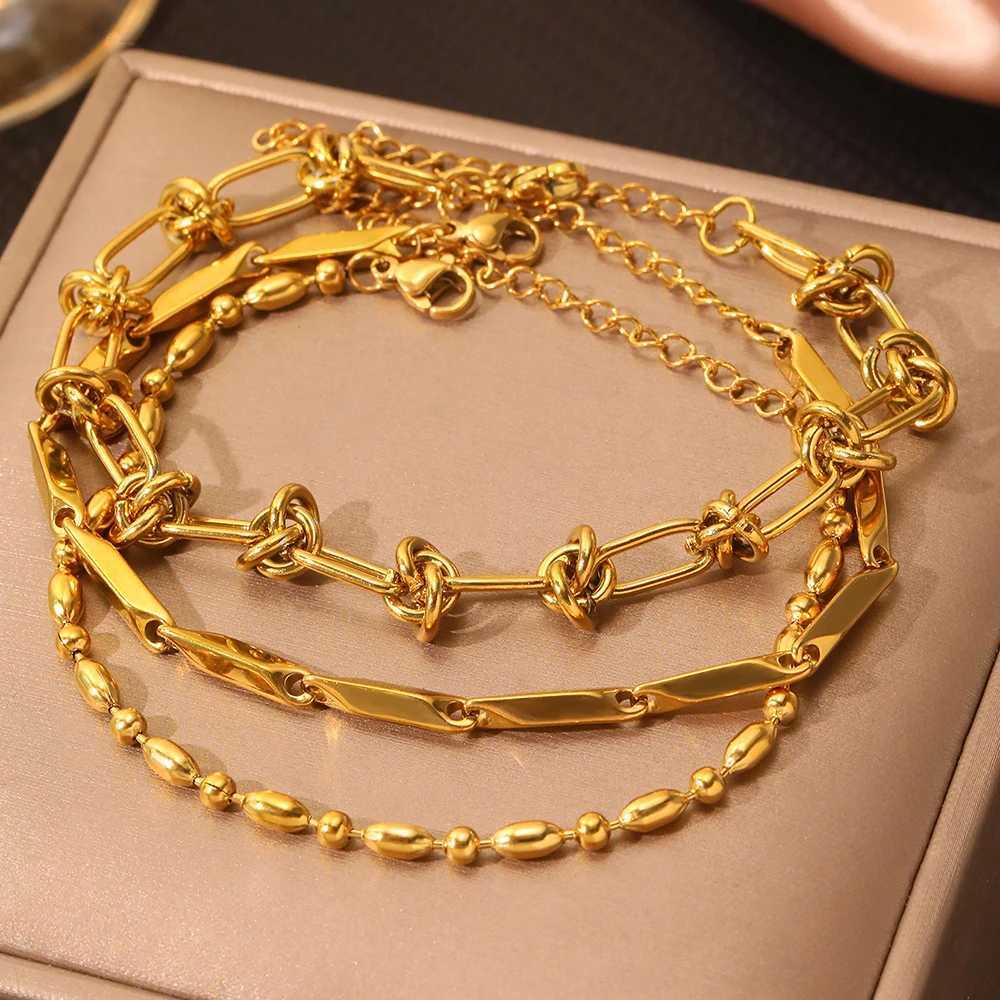 Stainl Steel Bracelet 3 Pieces Popular Creative Knotted Rhombic Chain Fine Bracelet For Women Jewelry Unusual Gift New SeniorXJ250109
