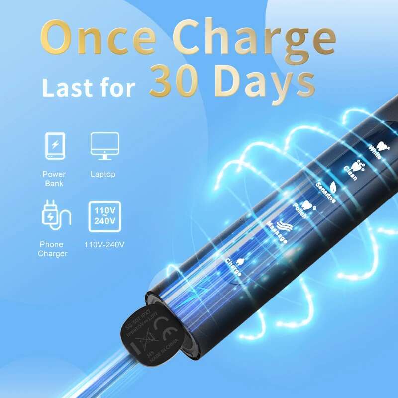Seago Electric 5 Brushing Modes USB Rechargeable Toothbrush for Adult with 9 Refills Travel Box Wateproof Teeth Brush