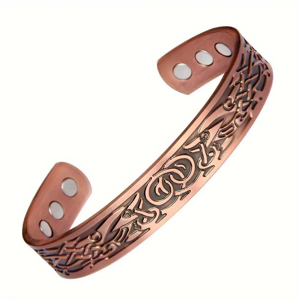 European and American Copper Vintage Simple Double Ring Pattern Magnet Energy Ring Bracelet SetXJ250109