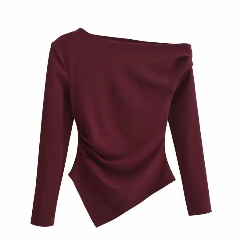 TRAF Asymmetric Elastic Chiffon Top Womens for Women Autumn Casual Shirts Slim Blouse Female Blouses 250109