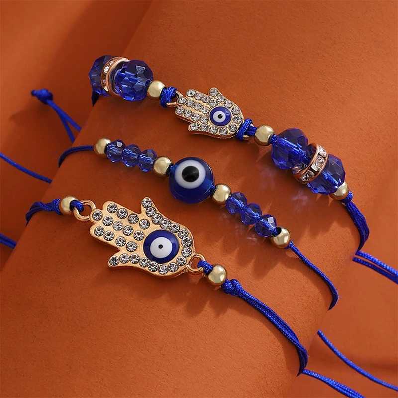 3Pcs Evil Eye Bracelet for Women Lucky Amulet Protection Rhinestone Flower Butterfly Handmade Adjustable Wristband Charm JewelryXJ250109