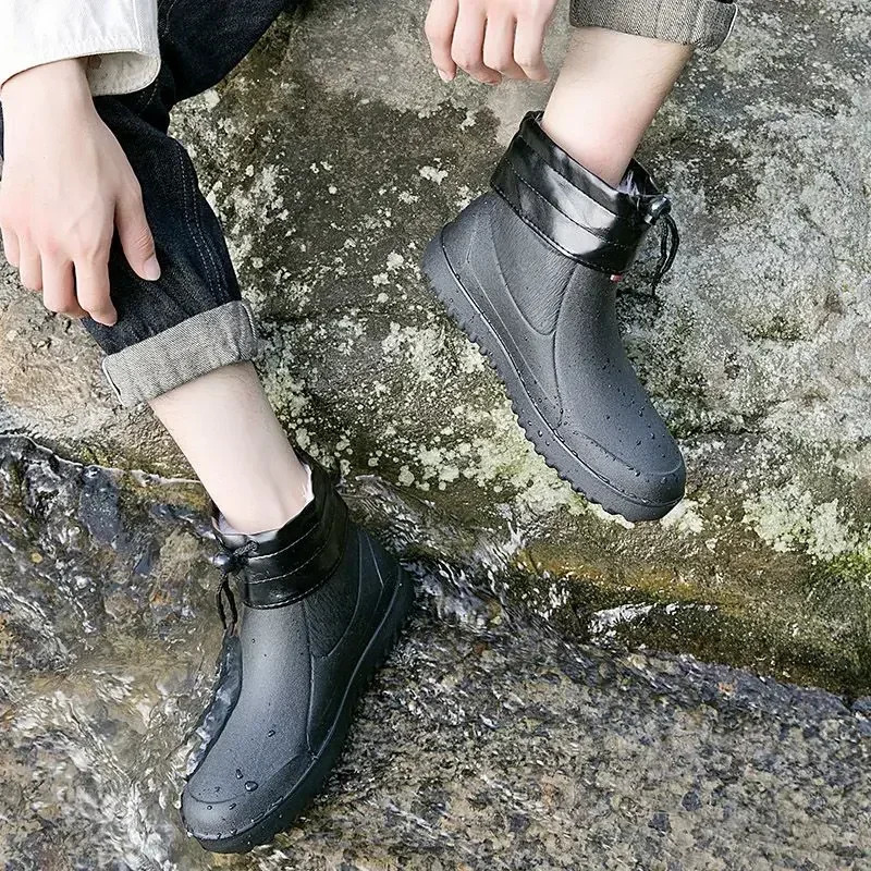 Ankle Cooking Male Shoes Chef Kitchen Low Short Mens Rain Boots Pvc Gum Waterproof Resistant Wide Toes Fashion Work Adult 250106