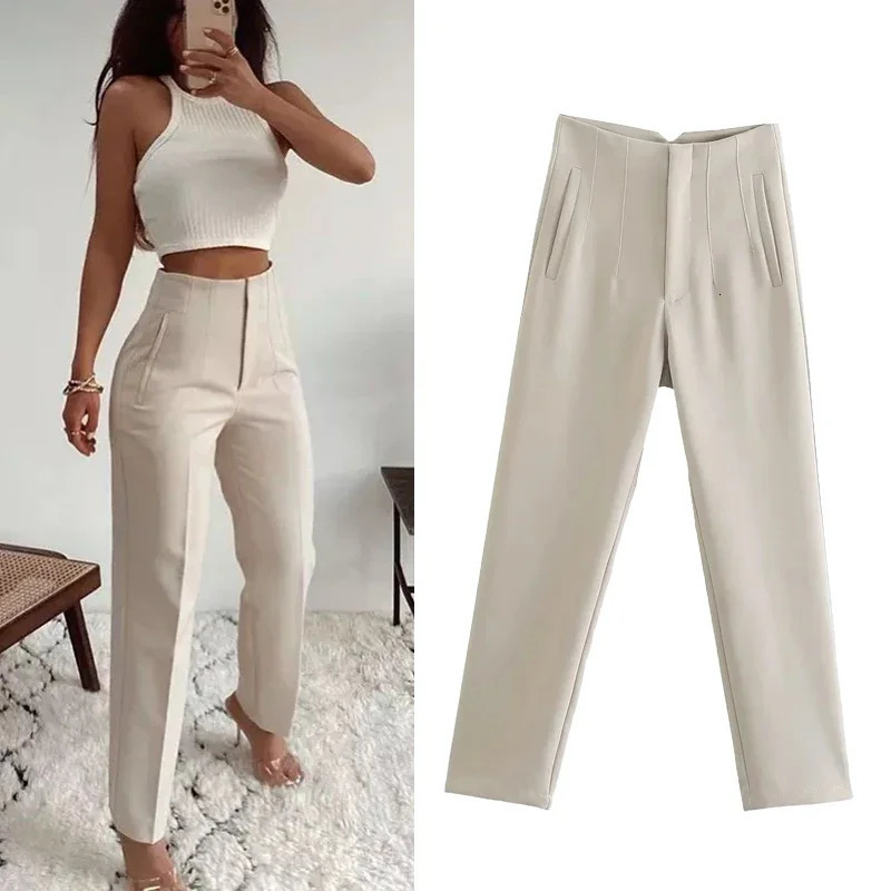 TRAF Fashion Office Wear High waist Pants for Women Formal outfits Pencil Trousers Black Pink White Ladies 250106