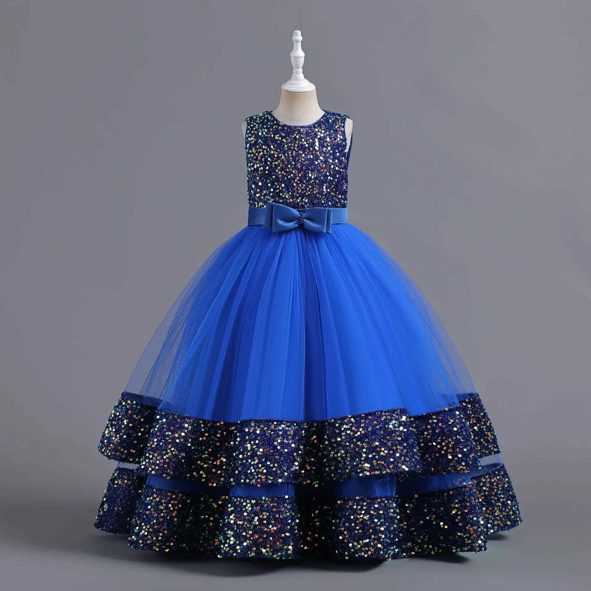 New Childrens Dress Sequin Childrens Dress Bow Princess Dress Flower Girl High-end Piano Wedding Par Performance DressXJ250108