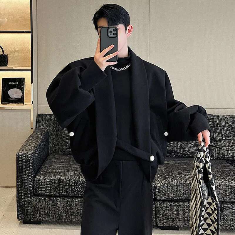 Original Buttoned Decorate Asymmetric Design Jacket Autumn New Men's Personality Trendy High Street Clothes
