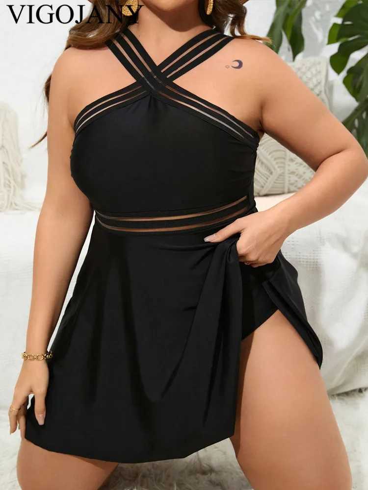 VigoJany 2025 Black 2 Piece Plus Size Dr Swimwear Women Strapped Large One Piece Swimsuit Beach Chubby Big Bathing SuitXJ240108