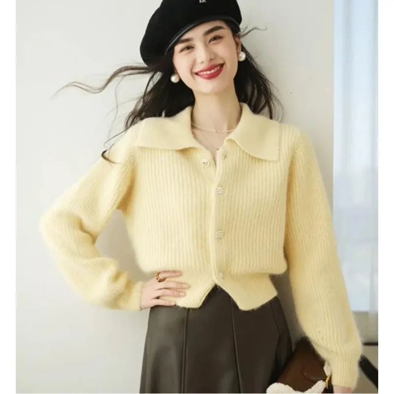 Chic Fashion Sweater Cardigan Yellow Red Knitted Sweater Women Autumn Winter Short Cardigan Jacket Coat Y2K Tops Female 250106