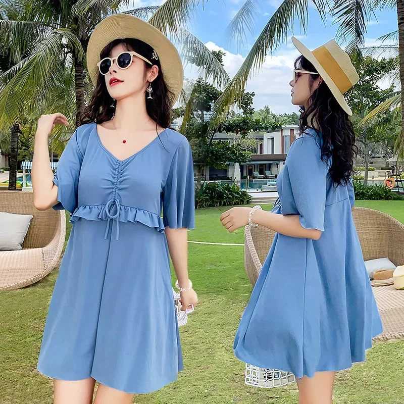 One Piece Swimsuit Women Push Up Conservative Swimwear Elastic Bathing Suit Fa Solid Large Beachwear 2022 Monokini Plus SizeXJ240108