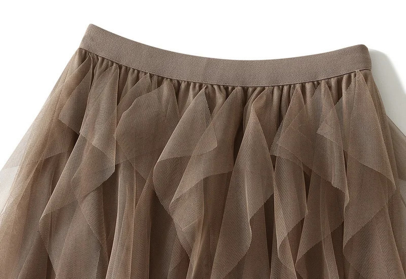 Elastic High Waist Irregular Mesh Long Skirt Women Elegant Harajuku Skirts Faldas Y2k Saias Casual Woman Clothing Jupe Femme 250106