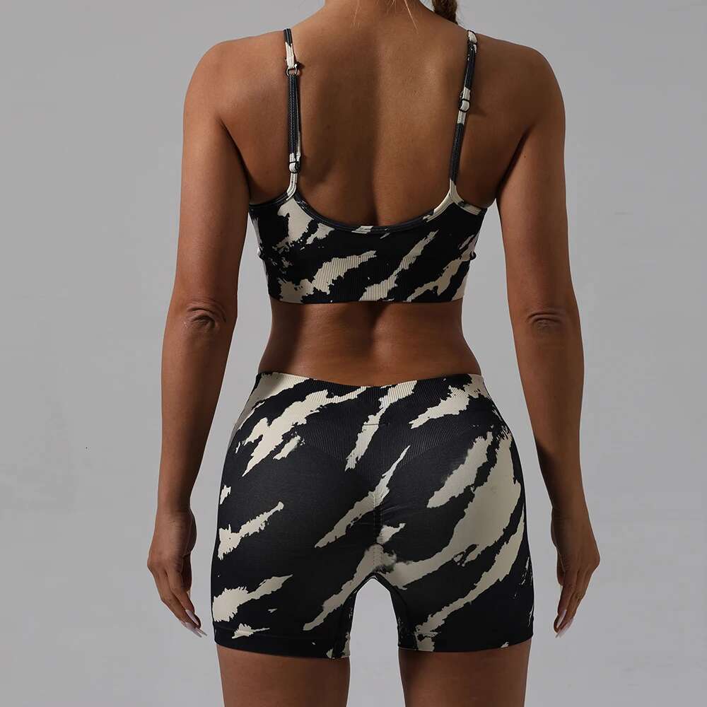 Women's Tracksuit Yoga 2Pc Set Top Push Up Camisole Without Frame Bra Seamless Sports Tights Shorts Fiess Gym Set