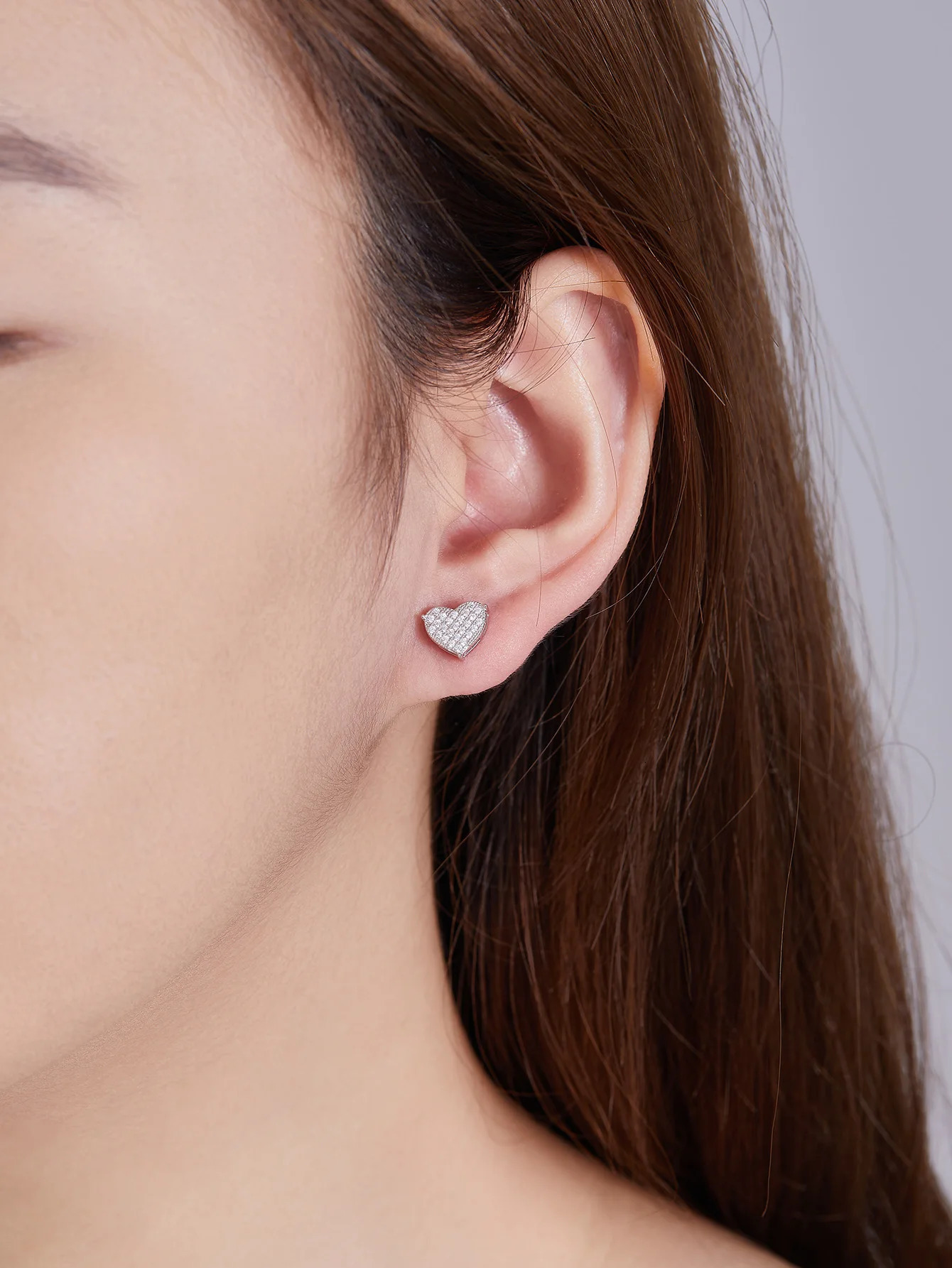 Heart Stud Earrings Paved Full Diamond 925 Sterling Silver Earring with Gra Certificate for Women 241216
