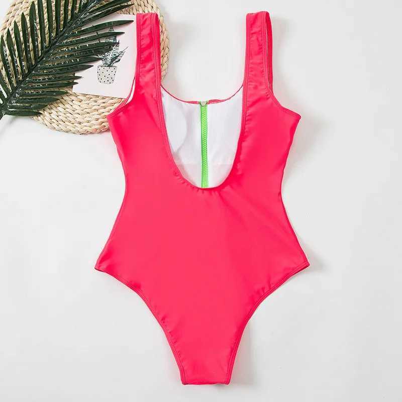 Sexy Bikini One Piece Swimsuits Women Zipper Swimwear Solid Padded Bra Bathing Suit Tropical Surfing Sport Bodysuit FaXJ240108