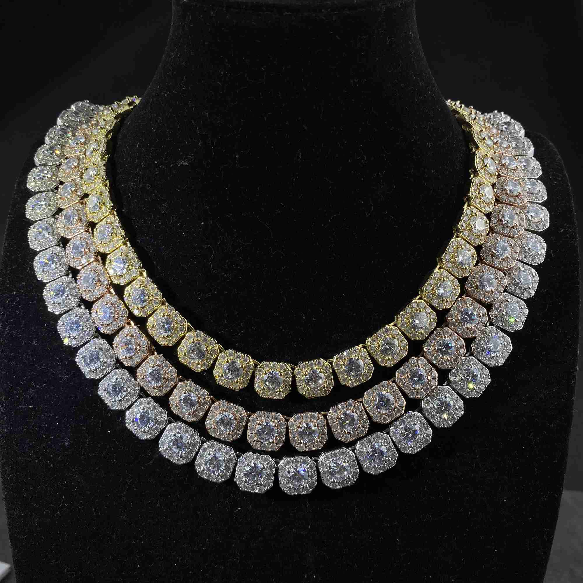Fine jewelry Hiphop 925 Sterling Silver D VVS Diamond moissanite 10mm Cluster tennis chain Mens necklace