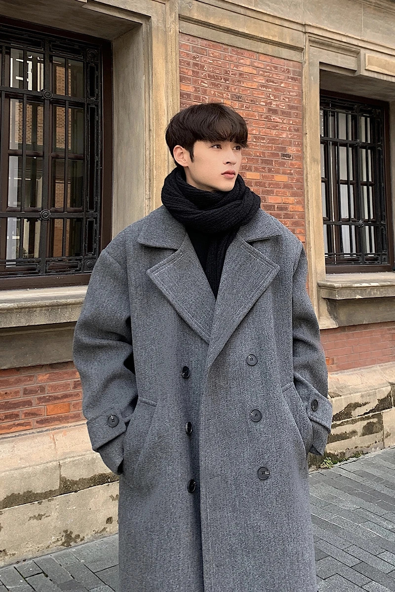 Winter High Quality Woolen Trench Coats Men Korean Style Male Casual Trenchcoat Mens Streetwear GrayKhakiBlack 250106
