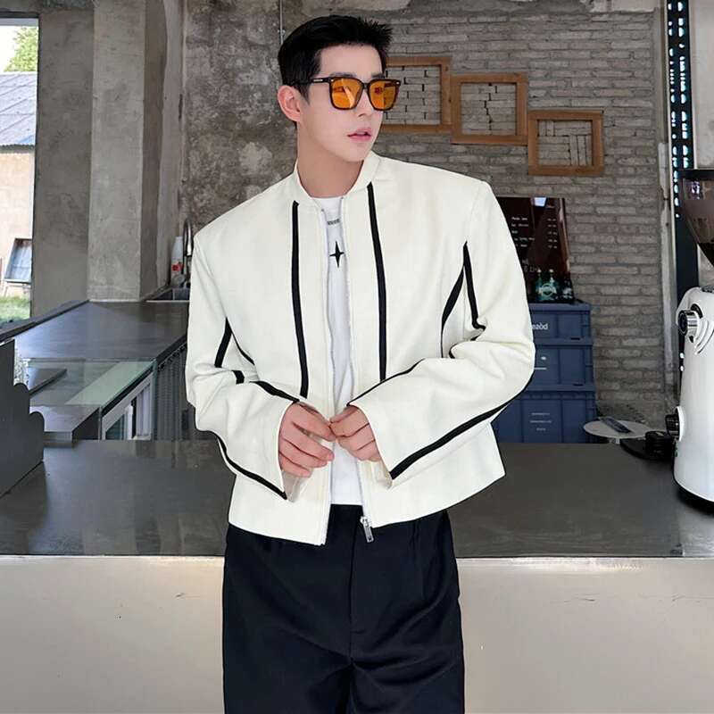 Autumn Fashion Color Contrast Stripe Original Short Casual Coat Men's High Street Elegant Trendy Jacket New