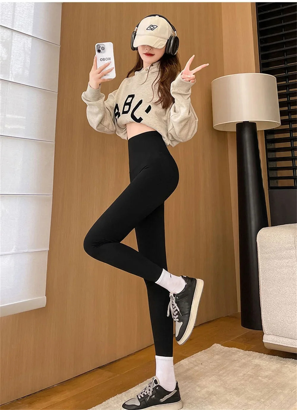 Womens winter yoga pants leg slimming leggings high waisted gym fitness adjustable belly black 250109