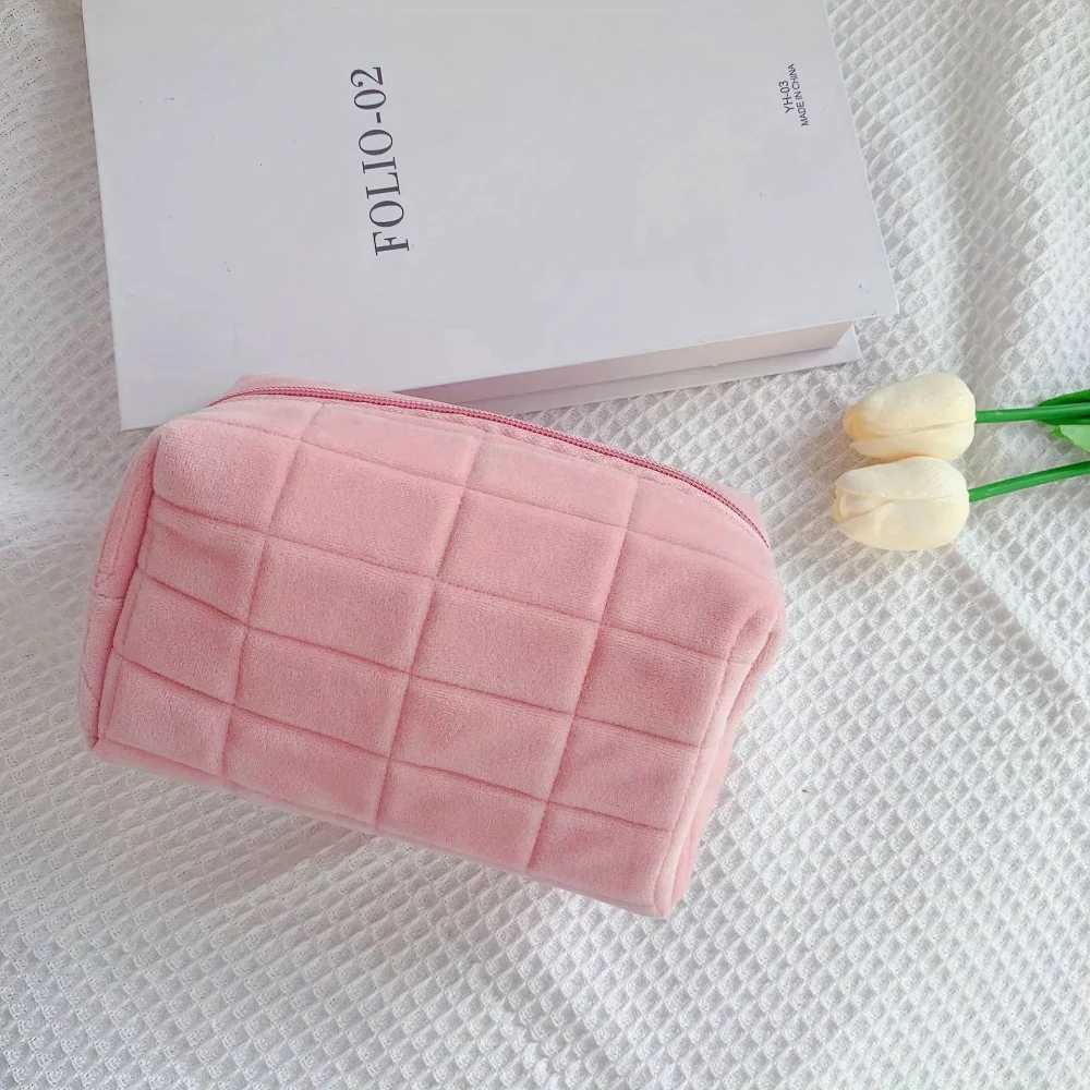 1 cloud shaped pillow makeup bag simple plain weave pleated pattern plush makeup zipper bag travel storage bag W250109