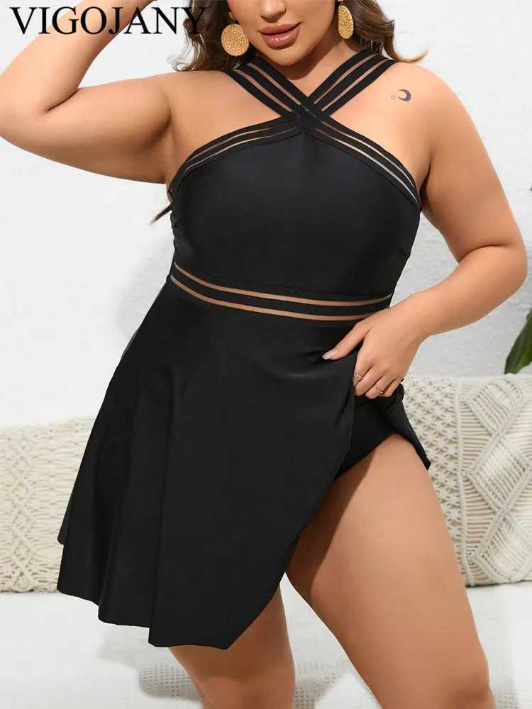 VigoJany 2025 Black 2 Piece Plus Size Dr Swimwear Women Strapped Large One Piece Swimsuit Beach Chubby Big Bathing SuitXJ240108