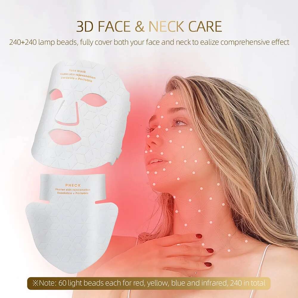 4 Colors Red Led Light Therapy Infrared Facial Beauty Photon Flexible Soft Silicone Face Neck LED Mask Skin Care
