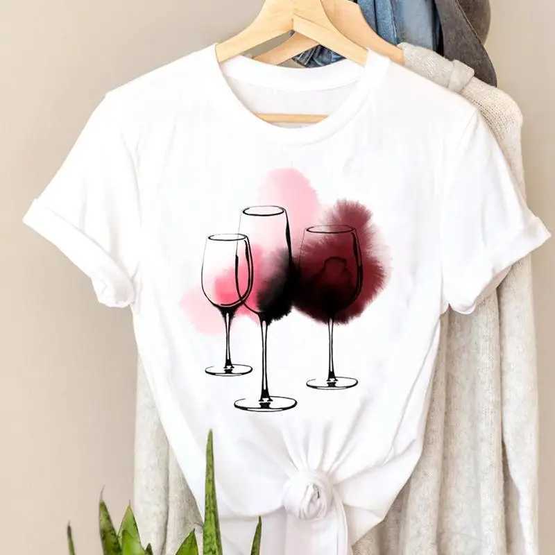 T-shirt Fashion Trendy Short Sleeve Womens T-shirt Top Wine Style Trendy Printing Womens Travel Graphic T-shirt M250108