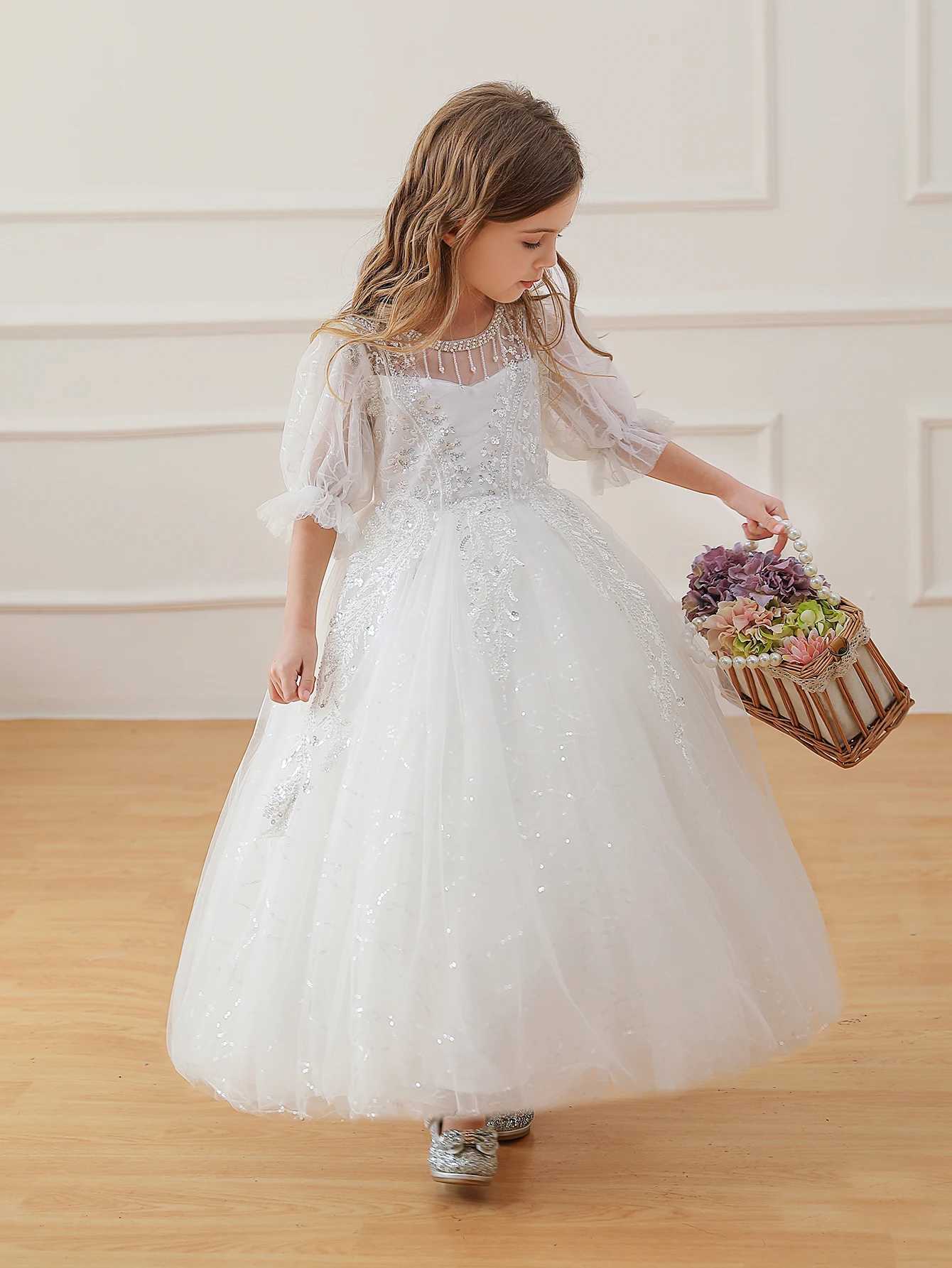 New Sle Par Dress Wedding Flower Frock Bridal Ball Gown For Little Girl 7 YearsXJ250108