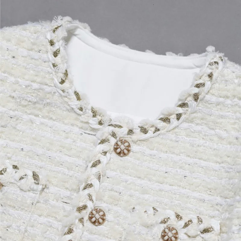 Beige womens tweed jacket autumn/winter Coat tassel n small fragrant jacket One piece classic top 250109