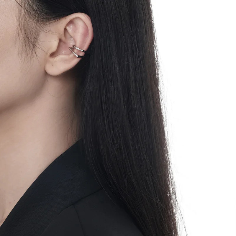 F.I.N.S 1PC Geometric S925 Silver Ear Clip No Hole Double Layer Irregular Ear Cuffs for Women Piercing Catilage Jewelry 250103