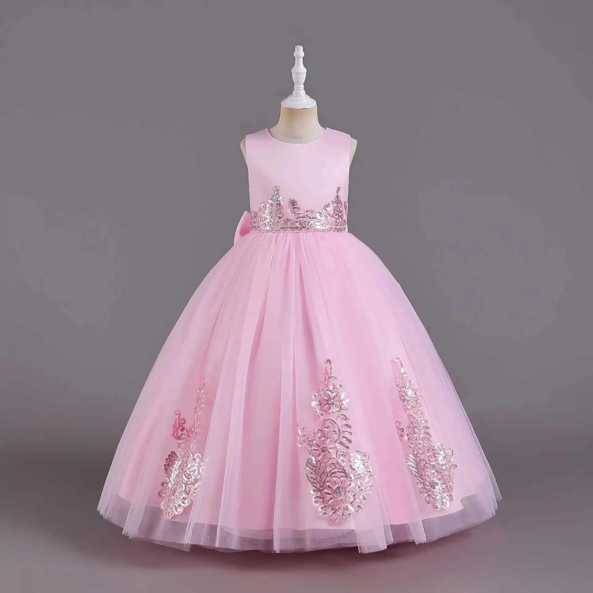 New Princess Dress For Girls Sparkling Sequins Performance Gown Par Dress Lace Long Flower Girl Childrens Formal WearXJ250108
