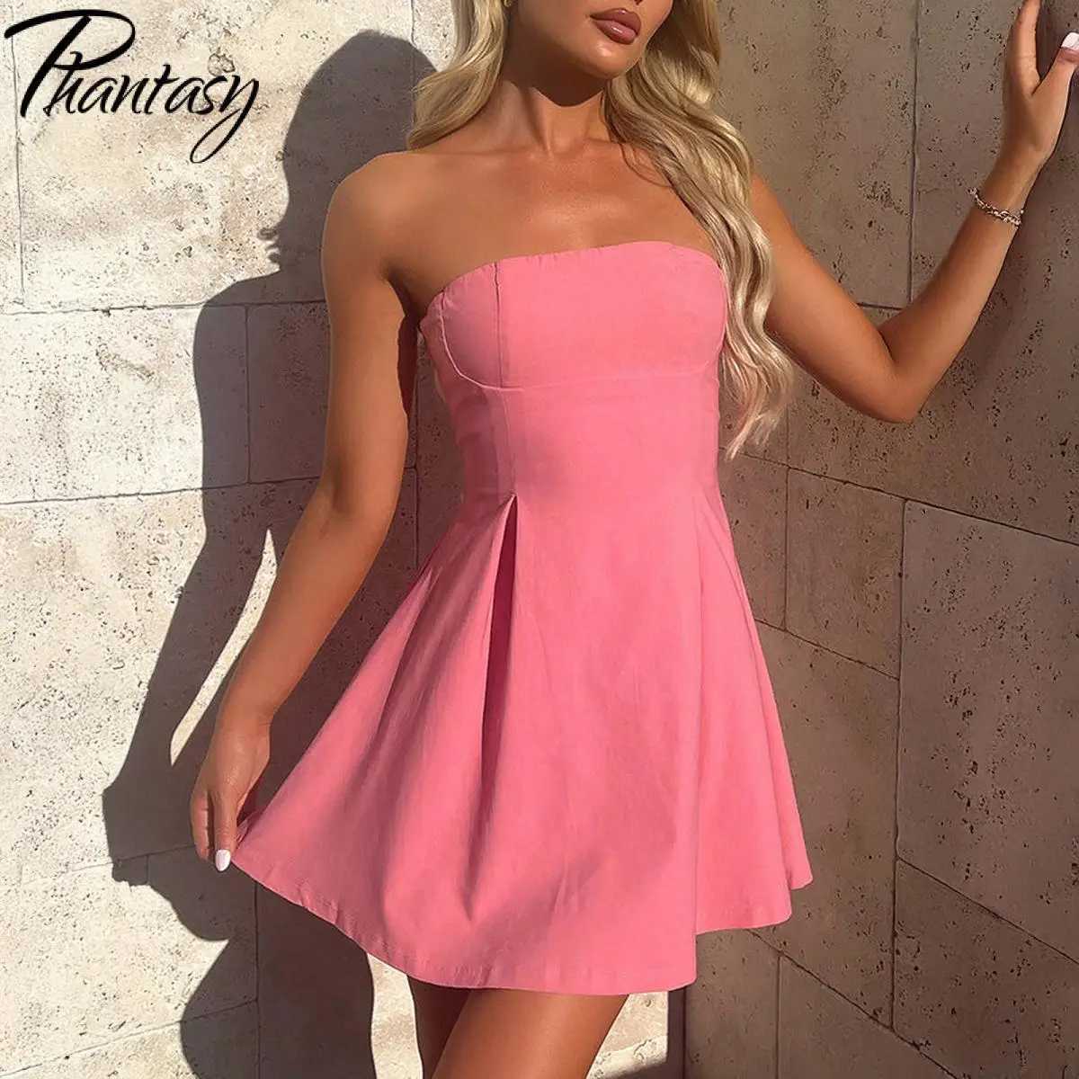 Phantasy Pink Tube Dress Womens Bow Short Skirt Elegant Nightclub Party Dress Spring/Summer Dress Black Dress 2025 New Style M250109