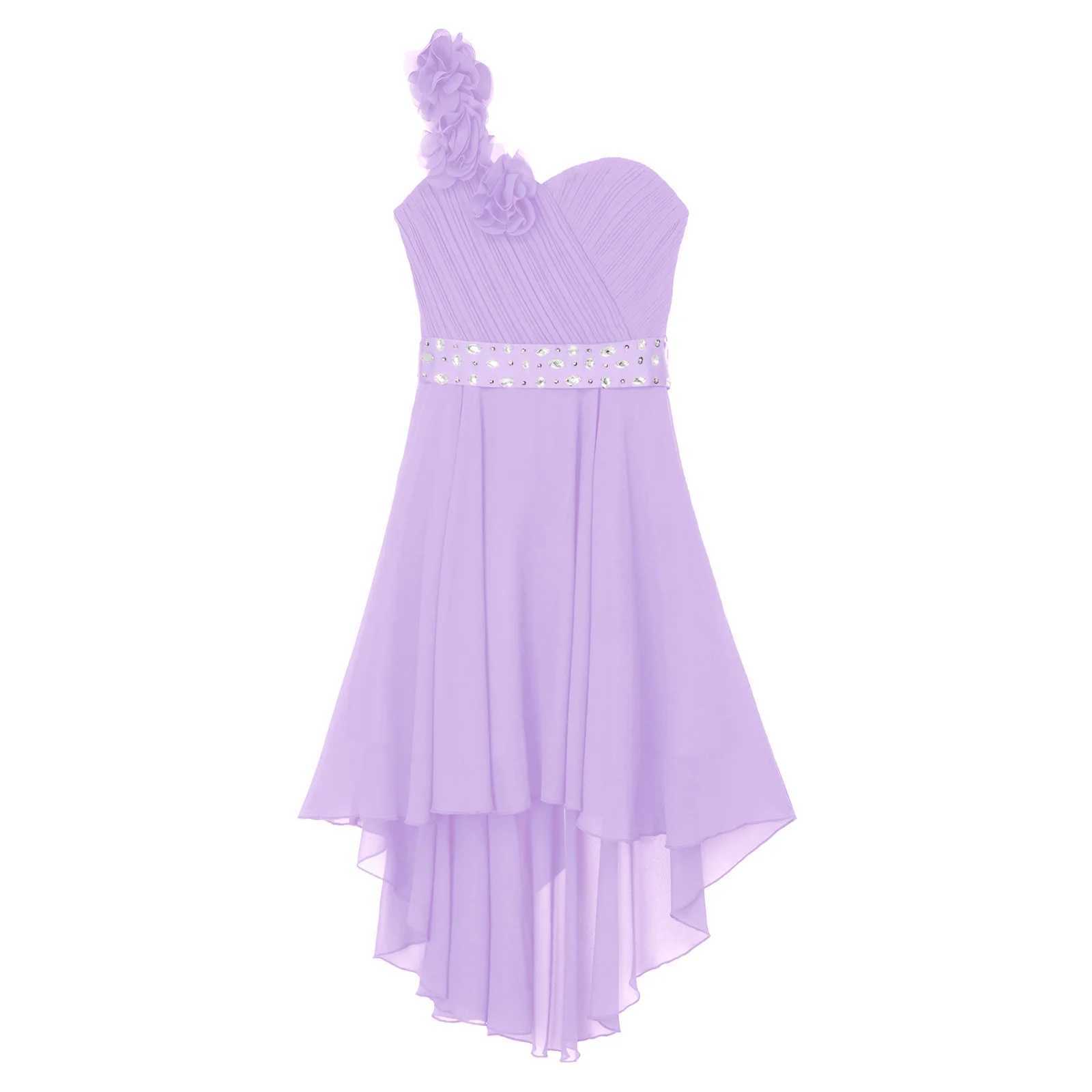 Kid Girls Child Flower Chiffon Tulle Lace Dress Wedding Bridesmaid One-shoulder Formal Par Asymmetrical Dance Prom Gown DressXJ250108