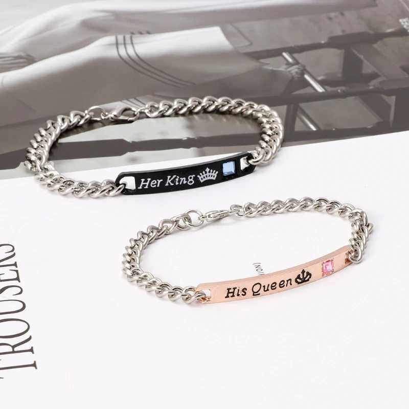 2pcs Fashion Couple Bracelets His Queen Her King Pendant Stainl Steel Bracelets Surprise for Boyfriend GirlfriendXJ250109