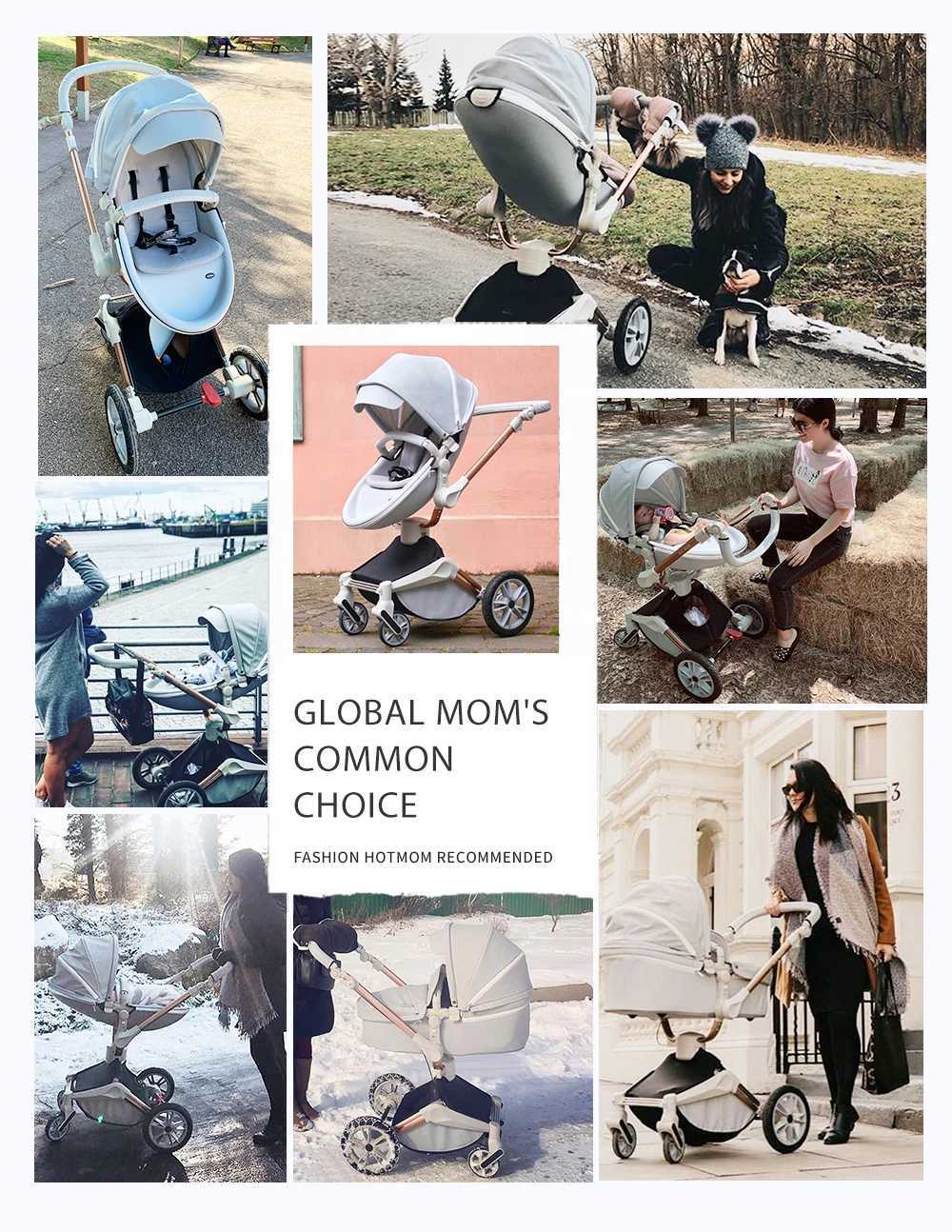 Hot Mom F023 Baby Stroller 2 in 1Rotates 360 DegreesPU Leather Mosquito Net Rain Cover Adapter Cup Holder large wheels Z250319