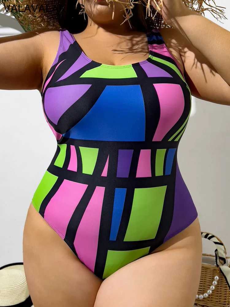 2025 Strapped Print Plus Size Swimwear Womend Push UP Large Big One Piece Swimsuit Curvy Brazilian Lady Chubby Bathing SuitXJ240108