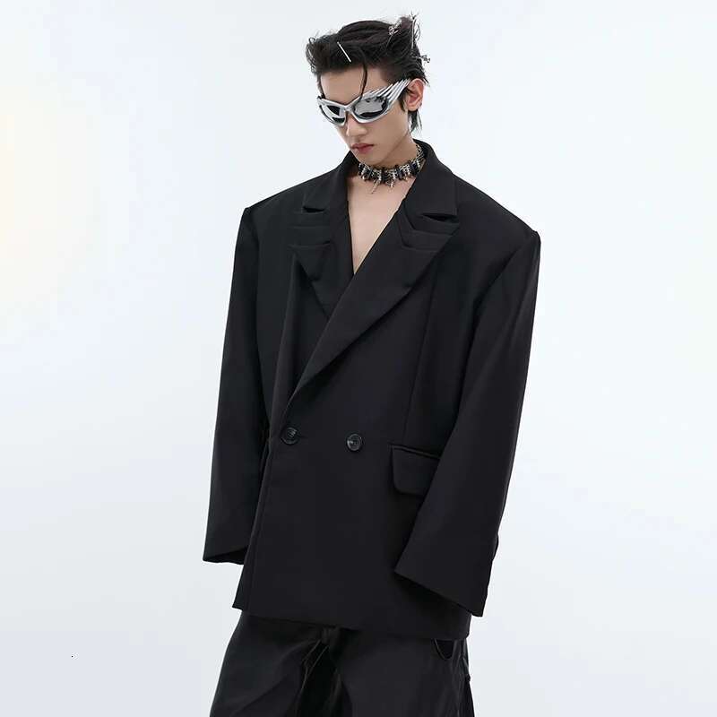 Fashion Pleated Design Solid Color Suit Jackets Original Elegant Trendy Korean Clothes Men's Blazers