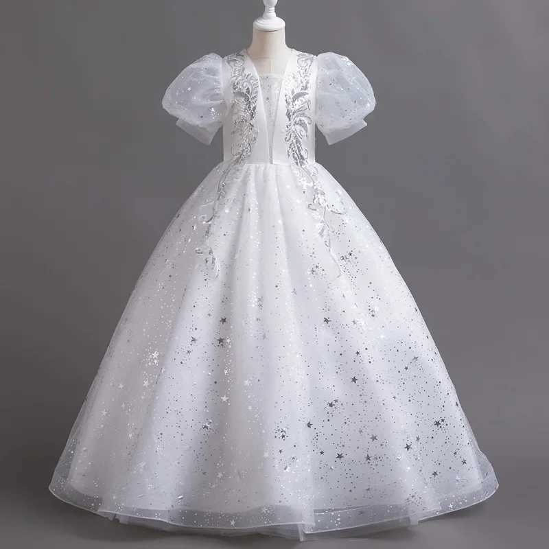 Fashoin Flower Girl Dresses for Weddings Mesh Lace Short Sleeve Kids Dresses for Girls Summer Girls Par Dress 4-14 YearsXJ250108