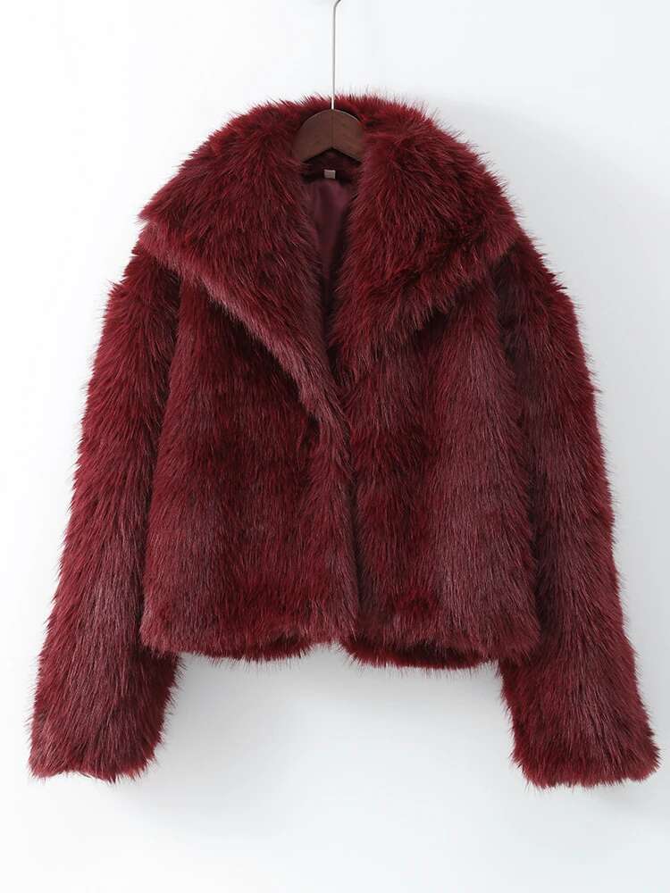 Women's Vintage Bury Faux Fur Coat Fashion Lapel Long Sleeve Fluffy Plush Jacket Lady Winter High Street Outerwears