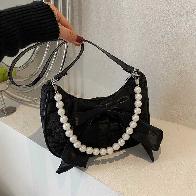 Pearl Female Bag Luxury Designer Handbag Bow Crossbody Bags Fi Canvas Womens 2024 Trend Shoulder Bag PursesXJ250108