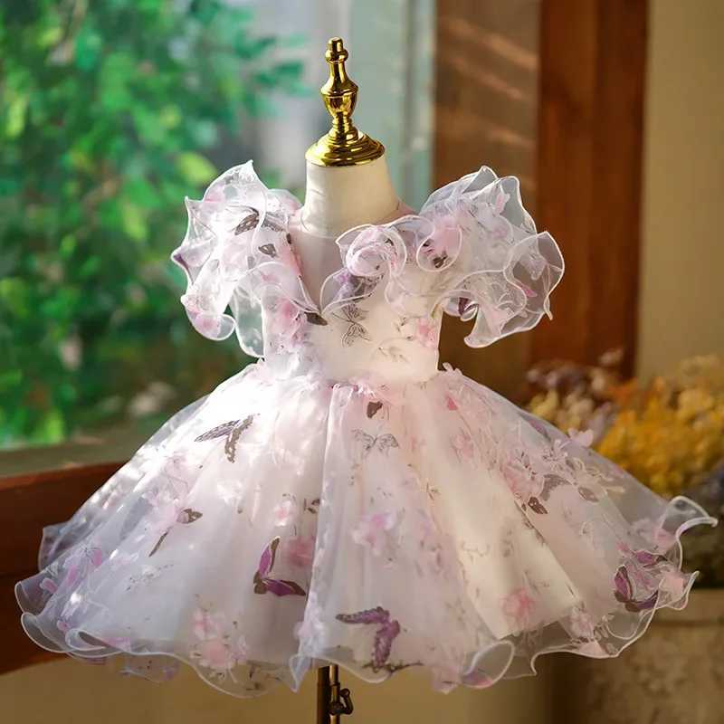 New Flower Girl Dresses For Weddings Kids Bow Design Fairy Princess Ball Gown Children Birthday Par Clothes Baby BaptismXJ250108