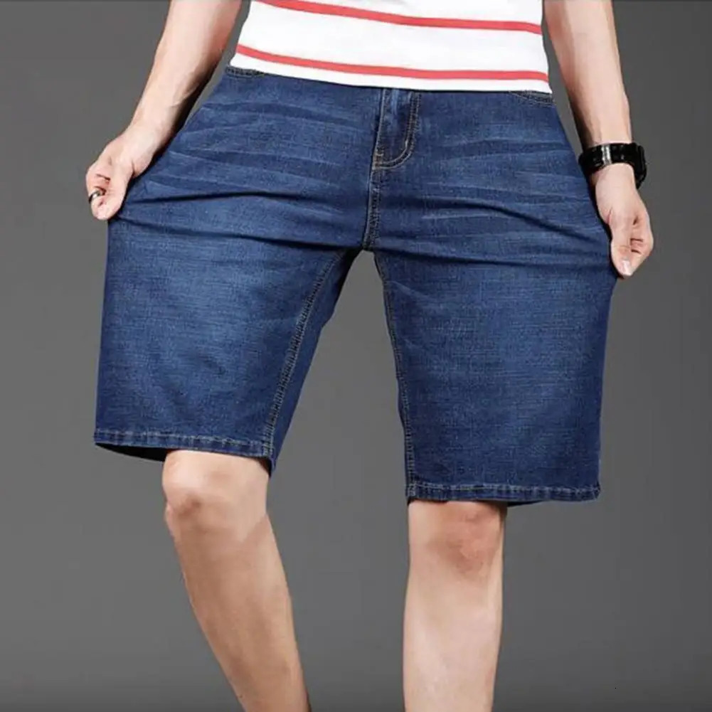 Summer Mens Denim Shorts Fashion Solid Color Casual Loose Multipocket Straight Fiveminute Pants Elastic Knee Jean 250107