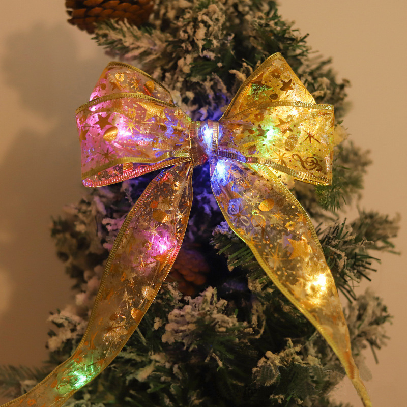 Cross-border LED ribbon string Christmas tree decorative light string satin light gift box decorative ribbon flashing light string