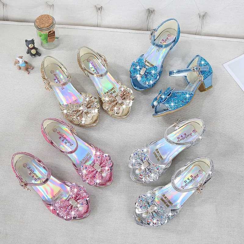 Princess Girls Par Shoes Childrens Sandals Colorful sequins High Heels Girls Sandals Peep Toe Summer Childrens Shoes CSH813 W250108
