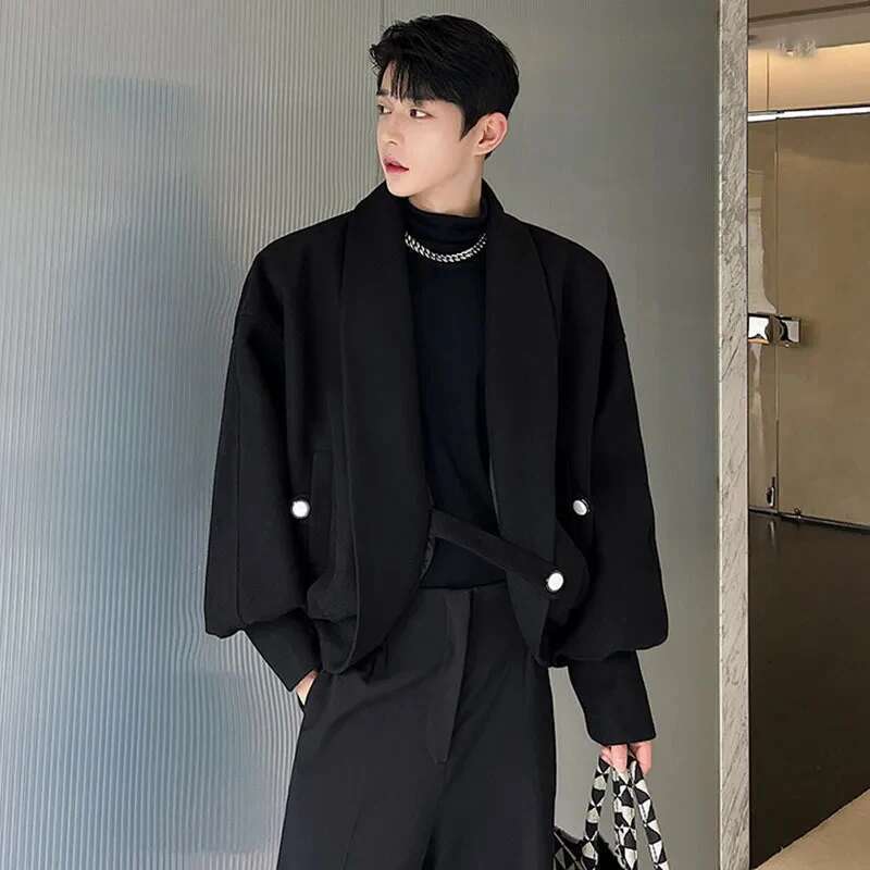 Original Buttoned Decorate Asymmetric Design Jacket Autumn New Men's Personality Trendy High Street Clothes
