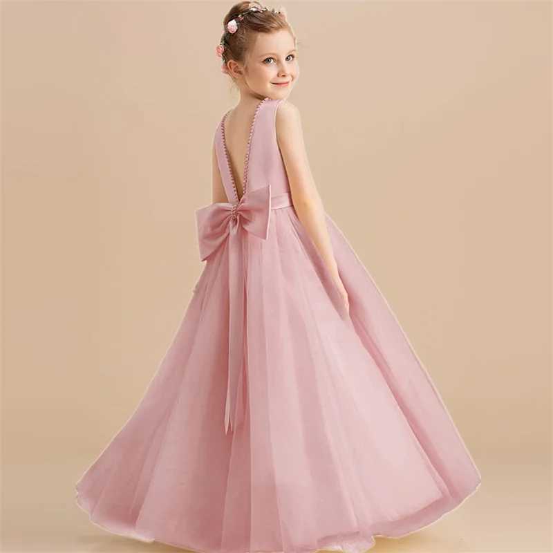 Teen Big Bow Girls Princess Dresses for Bridesmaids Kids Par Dress for Girl Beading Wedding Prom Pageant Dress Gown 5-14 YearsXJ250108