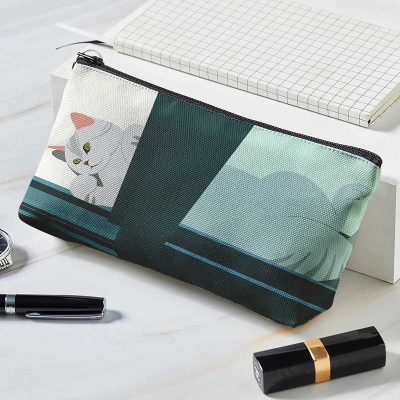 Japanese style makeup bag cute cat series printed canvas makeup bag large capacity portable makeup bag for girls and women W250109